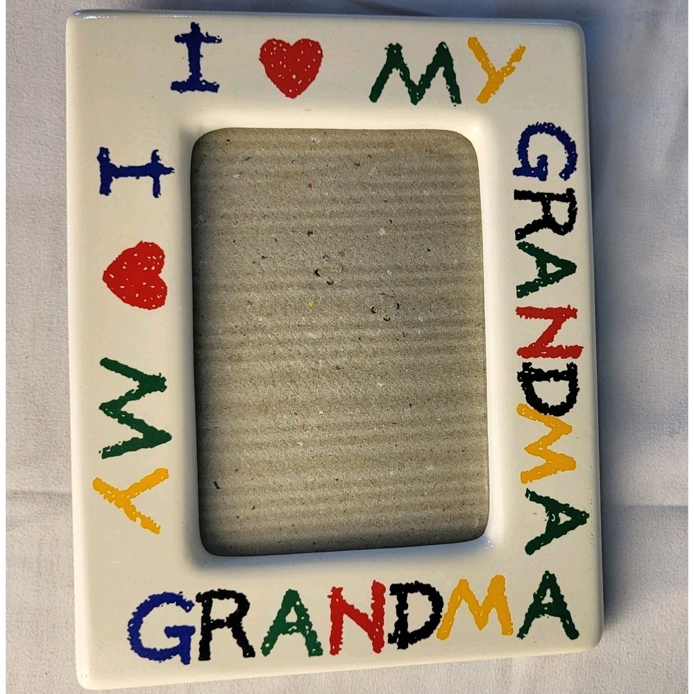 I Love My Grandma Colorful Ceramic Picture Frame 5x7 Fits 3x5 Photo Crayon VTG